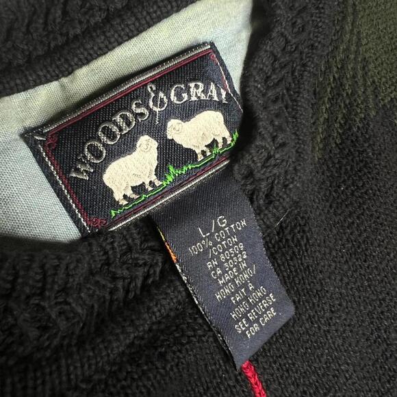 Vintage Woods & Gray Plaid Cotton Sweater Men’s Size L Black Green Red 90s Style - Picture 8 of 11